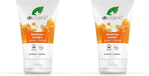 Dr Organic Manuka-Honig-Handcreme, Feuchtigkeitsspendend, Trockene Haut, Für Männer, Für Frauen, Natürlich, Vegetarisch, Tierversuchsfrei, Paraben- & SLS-frei, Bio, 125ml (Packung mit 2)
