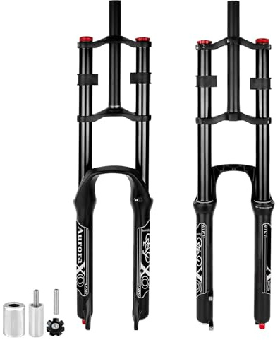 Fourche à suspension pour VTT de descente, 26 pouces, débattement 160 mm, double couronne, QR 9 x 100 mm, tube droit réglable 1-1/8, réglage du rebond, fourche avant pneumatique (noire, 26 pouces)