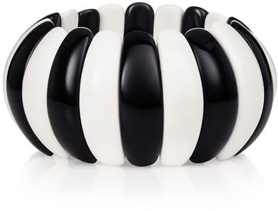 ZAVANA Bracciale Donna Largo 39 mm in Resina Bianco e Nero, Bracciale Elastico Senza Chiusura con Maglie Crescenti, Braccialetto Statement Chunky Boho Moda