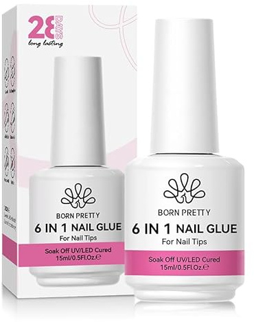 Born Pretty - Pegamento para uñas de gel, 15 ml, pegamento de gel ultrarresistente 6 en 1 compatible con acrílico, uñas postizas, requiere secado bajo lámpara U V/LED