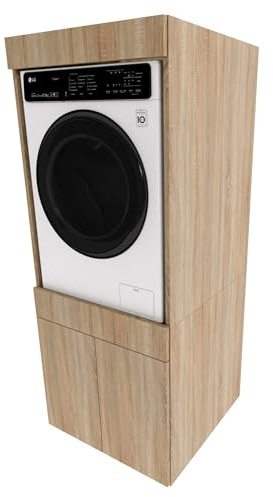 möbelkap Waschmaschinenschrank mit Schublade – Doppeltüriger Überbauschrank aus Sonoma-Eiche – 63x162x67 cm – Bad- & Hauswirtschaftsmöbel – für Waschmaschine oder Trockner geeignet