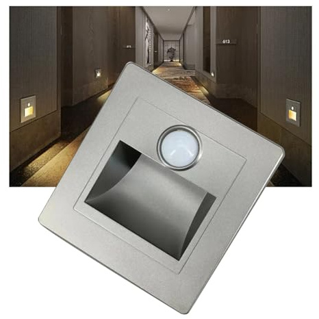 Luci per scale con sensore di movimento 3000K - Lampada da parete a LED da incasso per scale interne e camera da letto - Argento 1 pezzo - Illuminazione brillante a risparmio energetico, accensione/