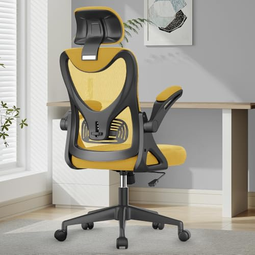 YONISEE Office Chair - Ergonomic Desk Chair with Lumbar Support Headrest Adjustable, Padded Flip-up Armrests Comfy Seat Cushion High Back Executive Manager Chair For Home Office