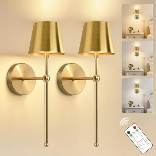 Kimjo USB Rechargeable Wall Lights Indoor, Wireless Wall Lamps & Sconces | 5200mAh Wall Sconce Lights Battery Operated, Picture Lights for Wall with Remote, Dimmable Battery Wall Lights for Bedrooms