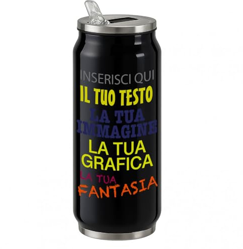 Borraccia Termica Personalizzabile 500ml in Acciaio Inox Lucido – Stampa Digitale UV Nome, Logo o Immagine – Mantiene 6H Caldo e 12H Freddo – Design Tipo Lattina, Riutilizzabile ed Eco-Friendly