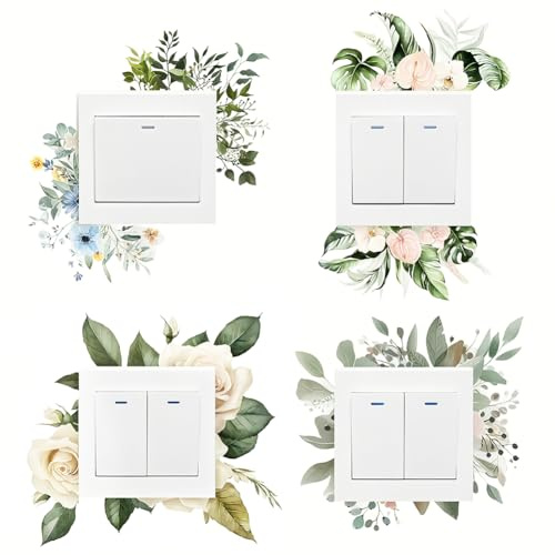 GORGECRAFT 8pz 4 Estilos de Pegatinas para Interruptor de Luz de Vinilo con Diseño de Flores Hojas Plantas Impermeables de PVC para de Pared Hogar la Oficina la Sala de Estar el Dormitorio el Baño.