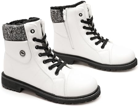 GLAMORA Botas de Nieve para Mujer, Botines de Invierno Impermeables con Forro de Pelo, Antideslizantes, Cremallera Lateral y Cordones, Suela de Goma