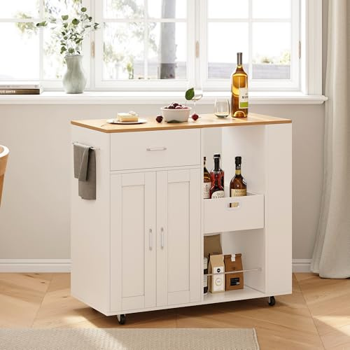 Central mobil köksö med arbetsplan, hjul köksbord med lådor och multifunktionella förvaringsskåp, kompakt central ö köksskåp (vit, 102 x 46 x 92)