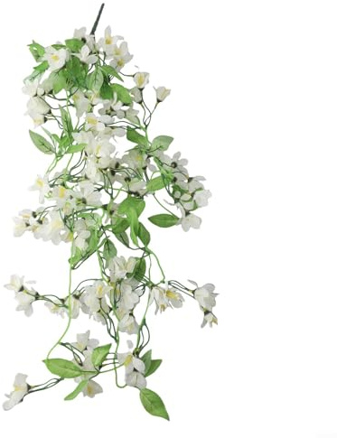 DAZZLEEX Artificial Hanging Silk Flower Vine 100cm Long for Wedding Arch, Party Backdrop, Home or Garden Wall Décor, Realistic Winter Jasmine and Morning Glory, Washable(winter jasmine White)