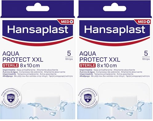 Hansaplast Cerotti impermeabili AQUA PROTECT XXL, Cerotti medicazione waterproof con elevato potere adesivo, Trasparenti, traspiranti e flessibili, 1 confezione da 10 pezzi 8 x 10 cm