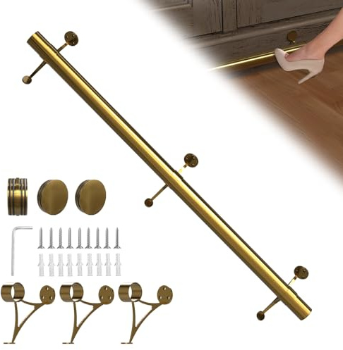 Bar Foot Rail Kit 4ft / 6ft / 8ft - Stainless Steel Complete Floor Standing Bar Foot Rest - Brass Gold Foot Rail System with Tubing, Wall Brackets, End Caps & Internal Connector