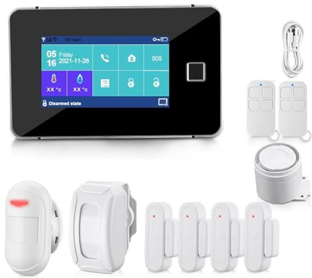 Tuya WiFi Alarm System GSM Smart Home Security Wireless Sensor Touch Screen Fingerprint Kit Complete Alarm System(D)