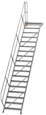 Scala in alluminio con piattaforma 45 °, gradini larghezza/profondità 800/240 mm Stufe numero 18, altezza 3,75 m
