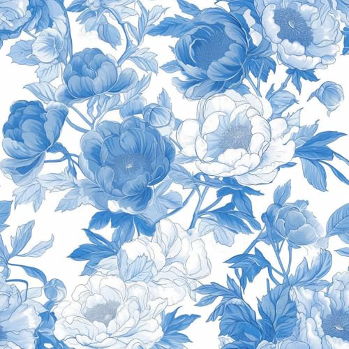 JIAOQSS Tapete die selbstklebt Retro Blume Blau Weiß Pfingstrose Blume Mustertapete Selbstklebend Vinyl Möbelfolie Wohnzimmer Schlafzimmer Klebetapete Möbel Kabinett Decor