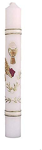 12 Beautiful Holy First Communion Primera Communion White Candle with Chalice Bread Wheat and Grapes Thick Candle Isaiah 43:5
