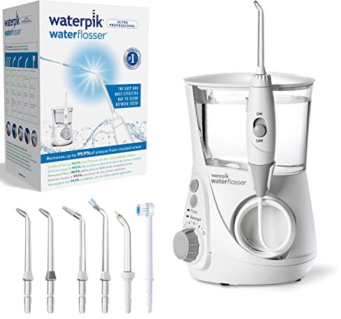 Waterpik Ultra Professional Water Flosser, 7 Tips, Advanced Pressure Control System, 10 Settings, Dental Plaque Removal Tool, White, WP-660UK, 2pin UK Bathroom Plug, Packaging may vary
