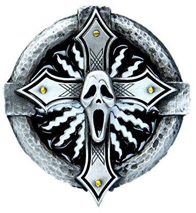Gürtelschnalle mit Totenkopf und Kreuz, mehrfarbig, Einheitsgröße