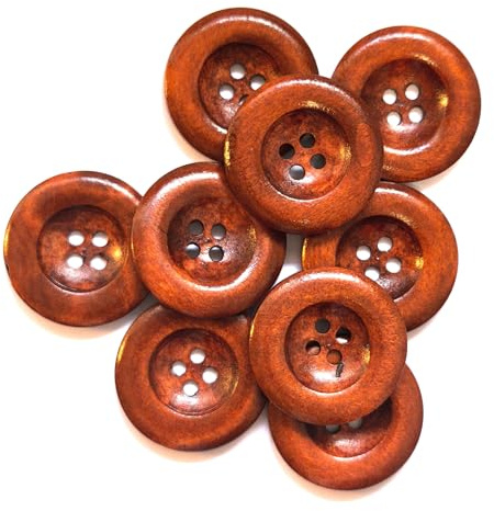 20 Stück edle Holzknöpfe Ø ca. 35mm rund 4 Loch kaffeebraun braun Holzknopf Knöpfe aus Holz zum annähen nähen basteln Bastelknöpfe Jackenknöpfe Mantelknöpfe scrapbooking