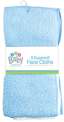 New 3 Pack Super Soft Baby FACE Hand Cloths Bath Flannel Wash Towel Wipe Feeding (Blue & White)