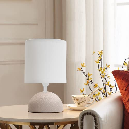 Aigostar - Lampada da Comodino, Moderna Lampada da Tavolo Base in Ceramica Paralume in Stoffa, Attacco E14, 14 * 14 * 24 cm Cavo 1.3 Metri, Design Vintage.