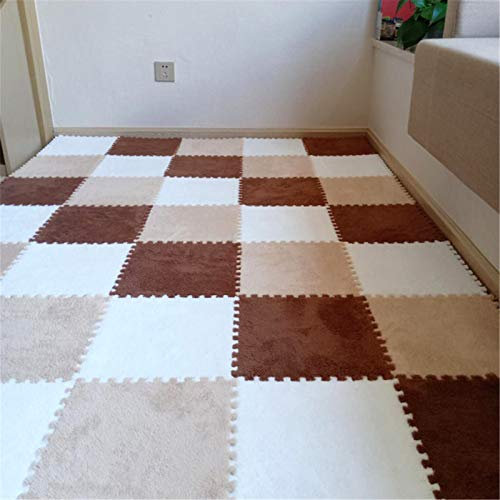TONGQU 10 Stück Schaum Plüsch Puzzle Matten, Kleinkind Eva Schaum Spiel Puzzle Matte Geeignet Für Kinderspielbereich Wohnzimmer Schlafzimmer Fitnessstudio - Perfekte Heimdekoration,White+ beige+Brown