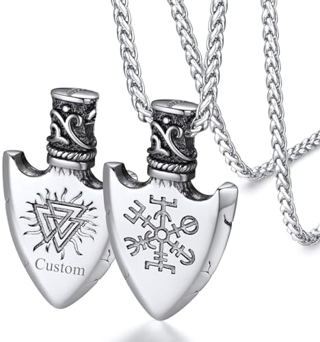 FaithHeart Wikinger Vegvisir Kette, Retro Amulett mit Viking Vegisir Anhänger, Kette mit Schildform Anhänger, Wikinger Schmuck für Herren Jungen Damen