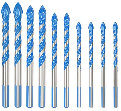 ZoomSky 10 PCS Masonry Drill Bit Set Tungsten Carbide Tipped Ceramic Tile Drill Bits Twist Drill for Concrete Brick Glass Plastic and Wood Assorted Size 6/8/10/12MM