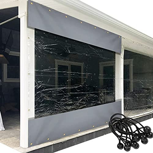 XFLOFE Vorhang Wasserdicht Outdoor Abdeckplane, Klar Und Stark PVC Seitenleiste Regen Wind Schutz Mit Ösen, Verwenden Sie Auf Bedeckt Terrasse Und Veranda (Color : Gray, Size : 3.6x2m/11.8x6.5ft)