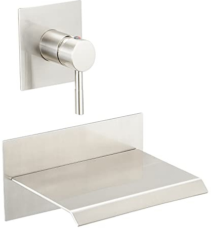 BWE Bathtub Faucet Brushed Nickel Waterfall Bathtub Faucet Wall Mounted Tub Spout Bathroom Tub Filler One Handle Shower Kit Rough-in Valve