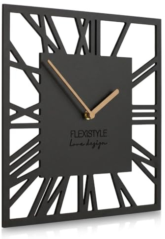 FLEXISTYLE Wanduhr ohne tickgeräusche modern LOFT Piccolo Square 30cm/50cm Wohnzimmer Badezimmer (Schwarz, 30cm)