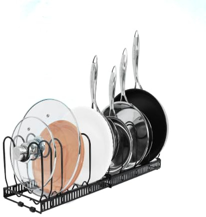 Buckingham Expandable Pot, Pan & Lid Rack Black kitchen Storage & Organisation Kitchen, Cupboard Organiser with 8 Adjustable Sections 58 cm (10 Dividers)