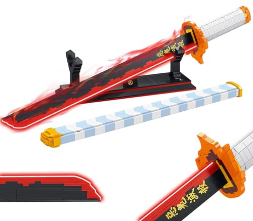 HIGH GODO Demon Anime Sword Building Set, 27in Rengoku Kyoujurou Sword Building Block with Scabbard and Stand, Cosplay Anime Sword Set for Adults Teens 14+ (790 Pieces)