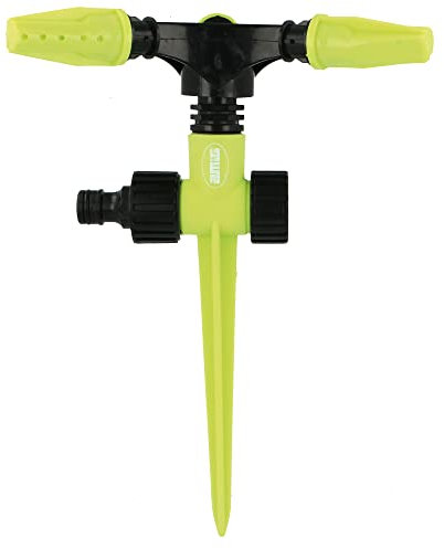 Amig - Irrigatore Rotante con 3 Ugelli | Punte per l'Irrigazione del Prato | Ø200 x 230 mm | 3 Armi Rotanti e Montaggio Rapido | Superficie Fino a 78,5 m² | Plastica ABS | Verde Pistacchio e Nero