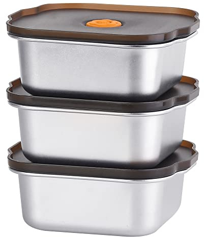 Misichao Edelstahl Frischebehälter mit luftdichten Deckeln | 450 ml 3 Stück kleine Gefriertöpfe wiederverwendbare Mahlzeit Vorbereitung Container auslaufsicher Gefrierschrank und spülmaschinenfest