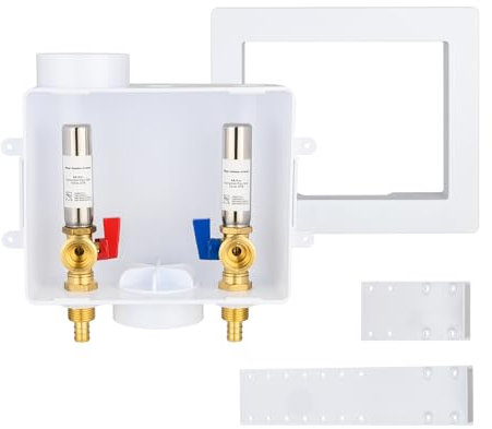 EFIELD Universal Washing Machine Outlet Box, 1/2-inch Pex Crimp Inlet Connection With Stainless Steel Water Hammer Arrestor, Center Drain,(WM052)