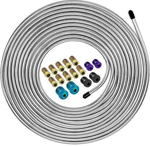 MuRealy Kit di tubi da 1/4 – 6,3 m di tubo flessibile rivestito in rame da 1/4 tubo flessibile in acciaio zincato tubo tubo rotolo 7,6 m 1/4 antiruggine, protezione contro la corrosione (include 16