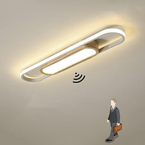 KZT LED Holz Deckenleuchte mit Bewegungsmelder Innen Flurlampe mit Sensor Modern Deckenlampe mit Tageslichtsensor Deckenbeleuchtung für Flur Korridor Balkon Gang Treppe Sensorlampe, 36W (3000K)