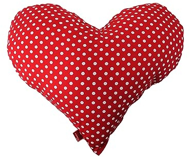 POWER INN Herzkissen groß ca. 50x43cm | Geschenk zur Hochzeit, Muttertag oder Valentinstag | Dekokissen und Kuschelkissen in Herzform | Stoff 100% Baumwolle | (Rot mit weißen Punkten)