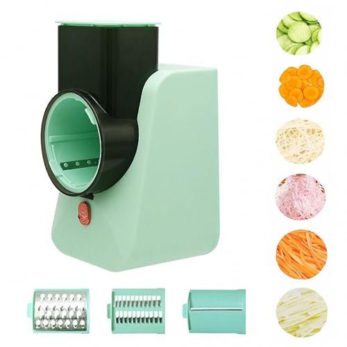 AXTMR Cortador rallador eléctrico, rebanador de verduras automático para el hogar, con tres juegos de cuchillas,Green,25 * 14cm