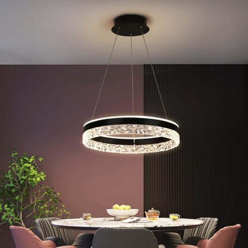 Bellastein LED Kronleuchter Moderne Esstisch Pendelleuchte Rund Dimmbar Fernbedienung Hängeleuchte Wohnzimmer Küche büro esszimmer Hängeleuchte Höhenverstellbar Pendelleuchte 50cm/50W (Schwarz)