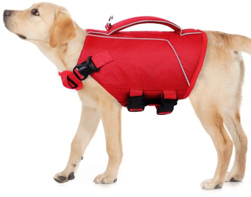 ASENKU Giubbotto di salvataggio per cani, gilet di sicurezza per animali domestici, per nuoto e canottaggio, giubbotto di salvataggio con squalo, costume da bagno per cani di taglia piccola, media e