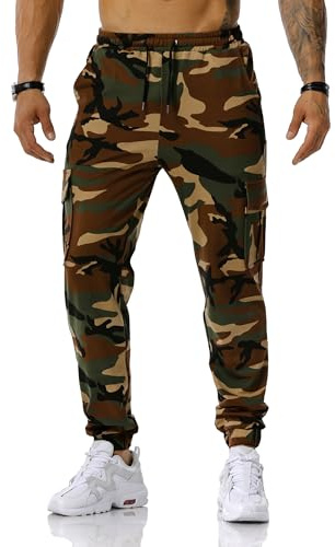 MakingDa Trainingshose für Herren, Camouflage, Fitnessstudio, Cargo-Sweathose, Kordelzug, mehrere Taschen, Laufhose, Kampf, Camouflage, Arbeitshose, armee-grün, 42