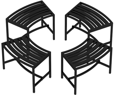 Timechee Lot de 4 bancs de brasero incurvés en métal pour extérieur, siège de brasero extérieur dos nu en acier pour jardin, terrasse, porche, jardin, support de plantes, support de plantes robuste,