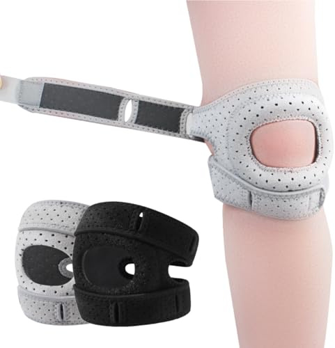 Guiguishiny Patellasehnen-Stützband,Sport Kniebandage mit Patella-Gelpolstern,Patella Kniebandage, Verstellbarer Kniebandage für Damen und Herren Knie,elastisch & atmungsaktiv (Grau, L)