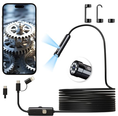 Endoscope Inspection Camera，Dual Lens 1920p Endoscope Flexible Rigid Snake Camera With 8+1 Led Lights，Type C 7.9mm Ip67 Waterproof Borescope For iPhone, IPad, Android, Ios, Scope 16.5 Ft