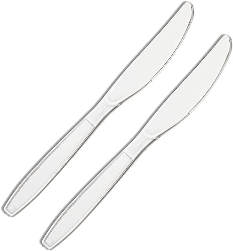 Sunrise Packaging Reusable Clear Plastic Knives - Tableware and Dinnerware (Clear Knives - 100) - Perfect For Indoor/Outdoor Parties, Picnic, BBQ