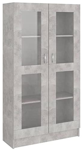 Vitrine Schrank, modernes Bücherregal mit Glastüren, freistehender Vitrine, Aufbewahrungsschrank für Wohnzimmer, Büro, Sideboard, Regal, Betongrau, 82,5 x 30,5 x 150 cm, Holzwerkstoff