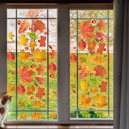 6 PCS Autumn Window Stickers - Electrostatic Decorations With Simulated Maple Leaf DIY Clings for Glass - Removable