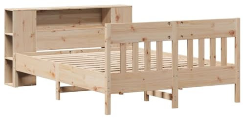 vidaXL Massivholzbett, Bett mit Bücherregal ohne Matratze, Bettgestell mit Lattenrost, Holzbett Doppelbett für Schlafzimmer, 150x200cm Kiefer