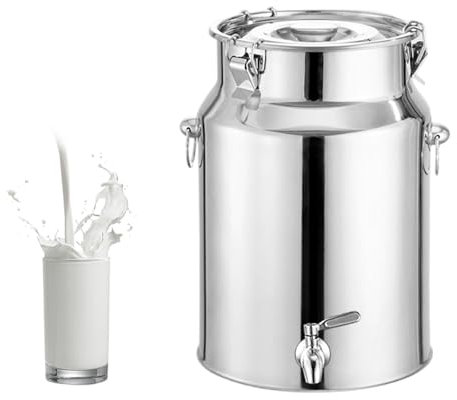 KELUNIS Stainless Steel Milk Bucket with Tap and Sealed Lid Milk Jug with Tap Stainless Steel Transport Container for Milk Wine and Oil,5L
